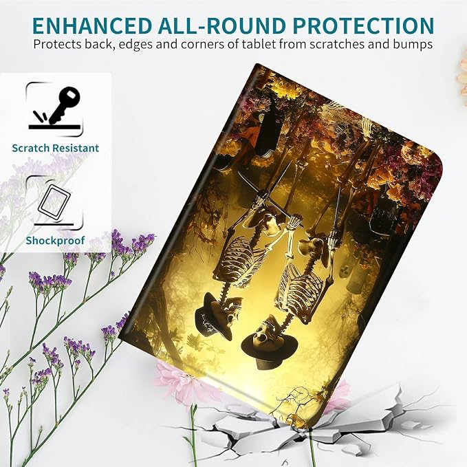 Case for Samsung Galaxy Tab S5e 10.5" 2019 SM-T720/725, 360 Degree Rotating Stand with Multi-Angle Vertical & Horizontal Viewing Shockproof Protective Shell for Women Men, Forest Skull Leaf
