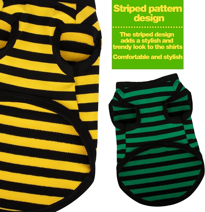 Upgrade Your Pup's Wardrobe: Paiaite Dog Striped Shirt, a Sleeveless Cotton Tank Top for Small and Medium Dogs. Stay Cool and Stylish with This Colorful Clothes Essential in Green M