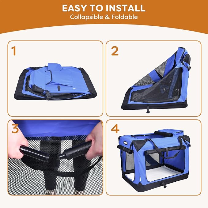 Jespet 3 Door Soft Dog Crates Kennel for Pets, Folding Travel Pet Carrier | 3 Mesh Doors 30'' Dog House, Large Pocket, Easy to Install, Steel Frame, Removable Crate Pad, For Indoor & Outdoor