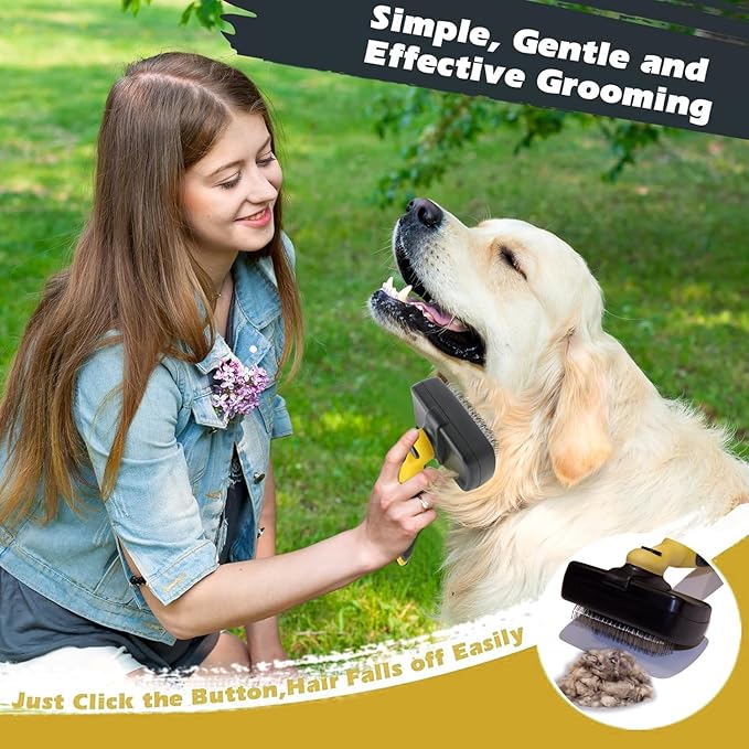 Pet Republique Retractable Slicker Brush - for Dogs, Cats, Rabbits, Any Long Haired Breed Pets – Reduce Shedding - Self Cleaning Design