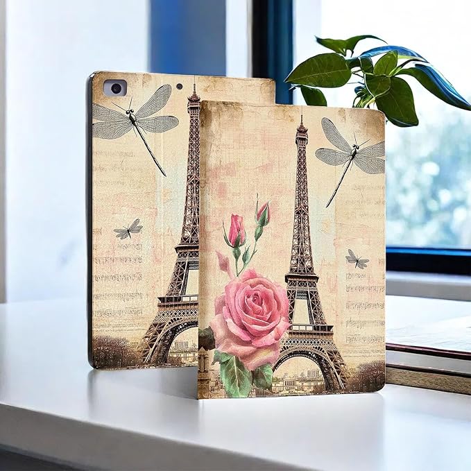 for Microsoft Surface Pro 11/10/9-13" 2024/2022 Tablet Case,Auto Wake/Sleep,Adjustable Stand Protective Cover - French Vintage Tower Rose