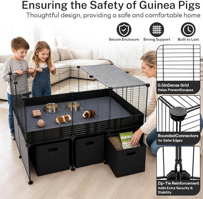 Guinea Pig Cage - C&C Small Animal Playpen with Waterproof Liner, Washable Pee Pad, Storage Bins, Toys & Bowl - Indoor Habitat for Guinea Pigs, Hedgehogs, Hamsters, Ferrets