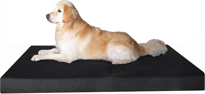 Dogbed4less Orthopedic Memory Foam Pet Bed for Large Dogs with Durable Black Canvas Cover, Waterproof Liner and Extra Brown Microsuede Antislip Duvet, Gel Cooling XXL 55X37X4 Pad