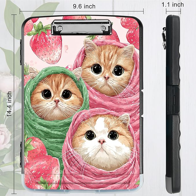 A4 Clipboard with Storage Pen Holder, Clipboards Organizer Nursing Clipboard Foldable File Folder Plastic Clipboard Folio Clip Board for Office Work Classroom Doctor, Moon Orange Mushroom