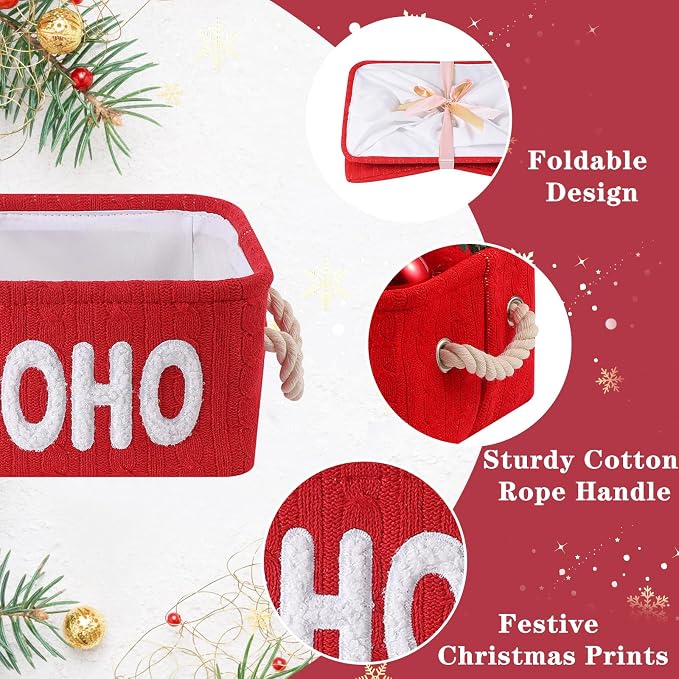 Empty Christmas Gift Basket, Red Small Storage Basket with Handle, Holiday Basket for Toys, Baby Items, Treats and Home Christmas Decorations, Perfect for Gift Giving and Display