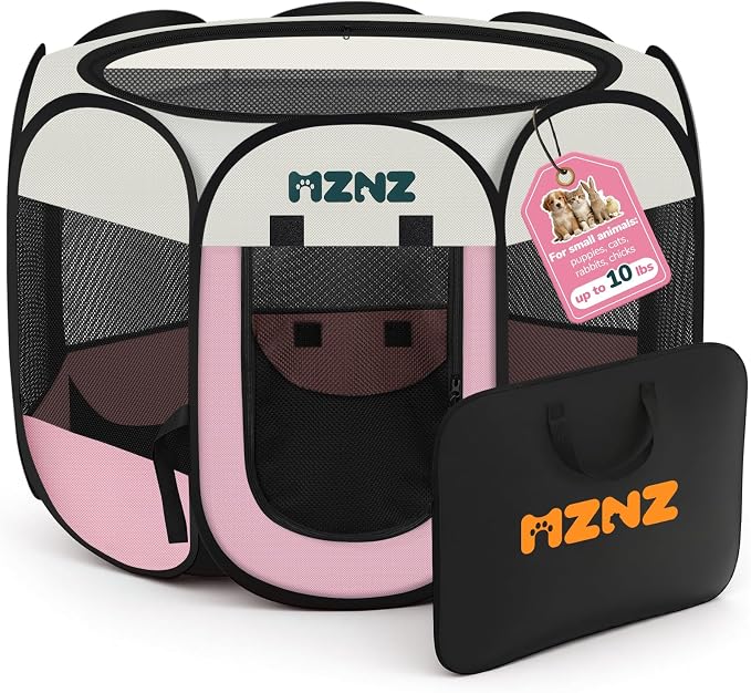 Dog Cat Small Animal Puppy Playpen Crate, Small, Pink | Portable Pop Up Pet Cage Enclosure Tent Kennel Indoor Outdoor with Carrying Case, No Assembly, Camping Use