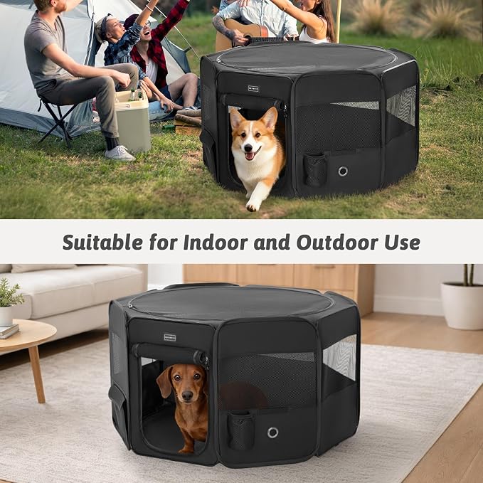 PETSFIT Portable Dog Playpen 36", Removable Waterproof Mat, Zippered Roof | 3-Second Setup, Collapsible Storage, RV Camping Travel, Indoor Outdoor Use, Medium Dogs and Cats, 36"L x 36"W x 21"H