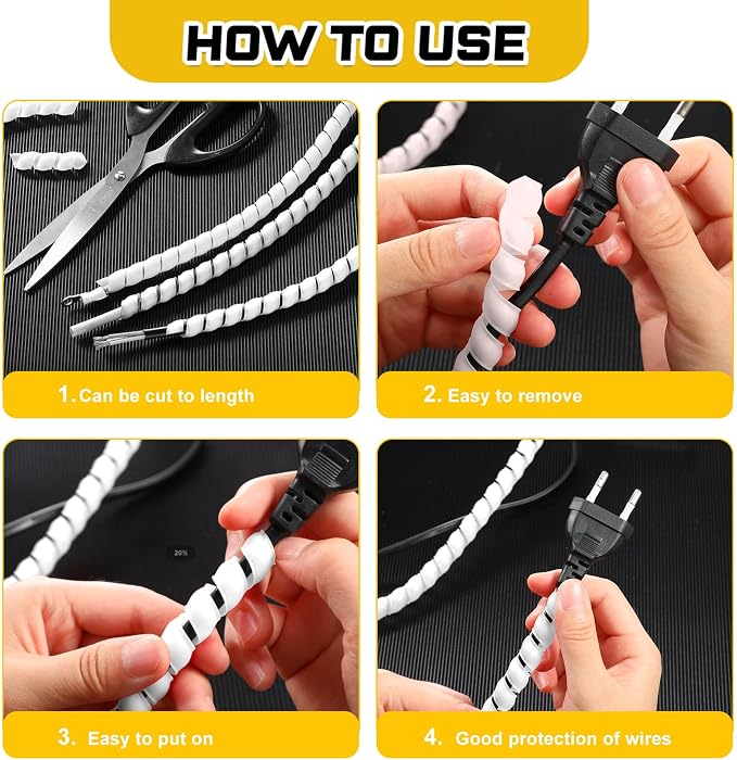 Flutesan Dog and Cat Cord Protector 10 mm Spiral Cable Wire Wrap from Pets No Chew Cat Proofing Cords 5 Pcs/Pack for TV Computer Ebike Electrical Wire(49.2 ft,White)
