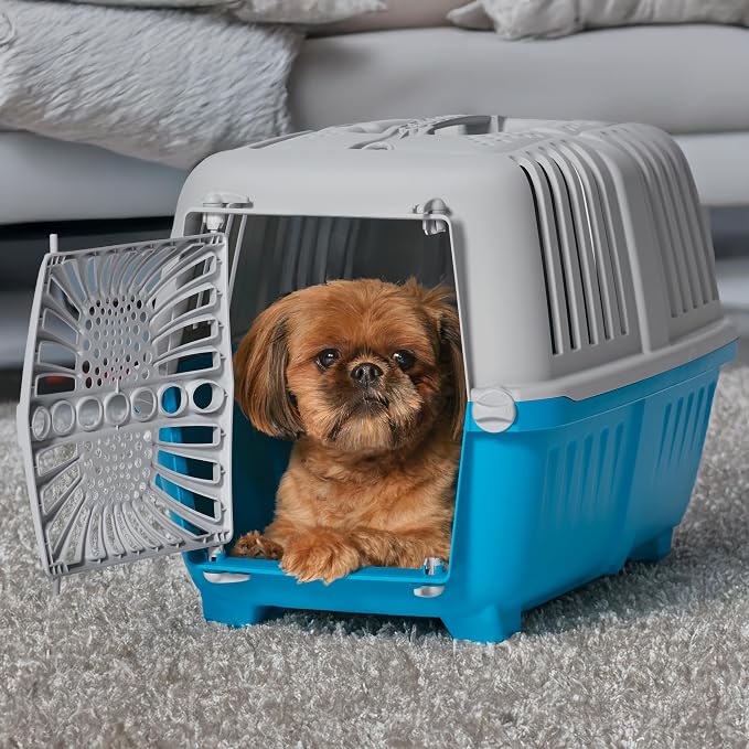 Spree by MidWest 22-Inch Travel Carrier, Blue, Fits Pets up to 12 lbs | Hard-Sided Pet Carrier, Plastic Door, Ventilated Design, Locking Tabs, Easy Assembly
