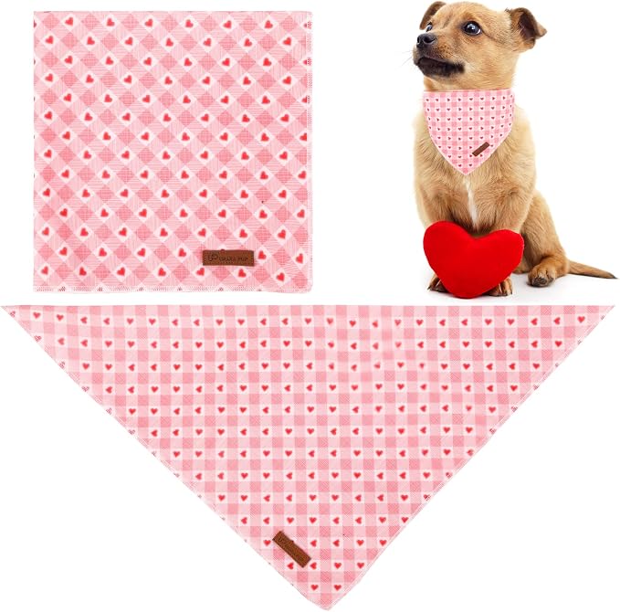 Valentine’s Dog Bandana, Valentine Triangle Bid Scarf for Girl Boy Small Medium Dogs or Cats, Adorable Puppy Wedding & Valentine’s Bandana, Cute Soft Cotton Pet Kerchief