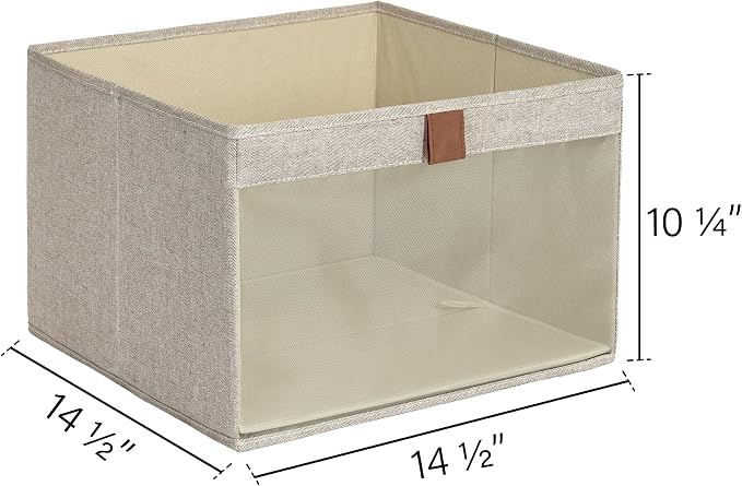 StorageWorks Closet Storage Bins, Storage Baskets, Brown and Beige, 3-Pack | Clear Window for Visibility, Soft Leather Handle, Flip to Show/Hide, Breathable Fabric, Holds Coats, Towels, Blankets, Toys