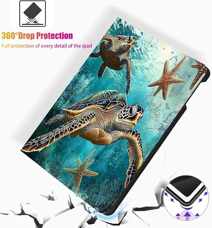 for Microsoft Surface Pro X/Pro X Plus-13 2019/2020/2021/2024 Tablet Case,Auto Wake/Sleep,Adjustable Stand Protective Cover - Sea Turtle