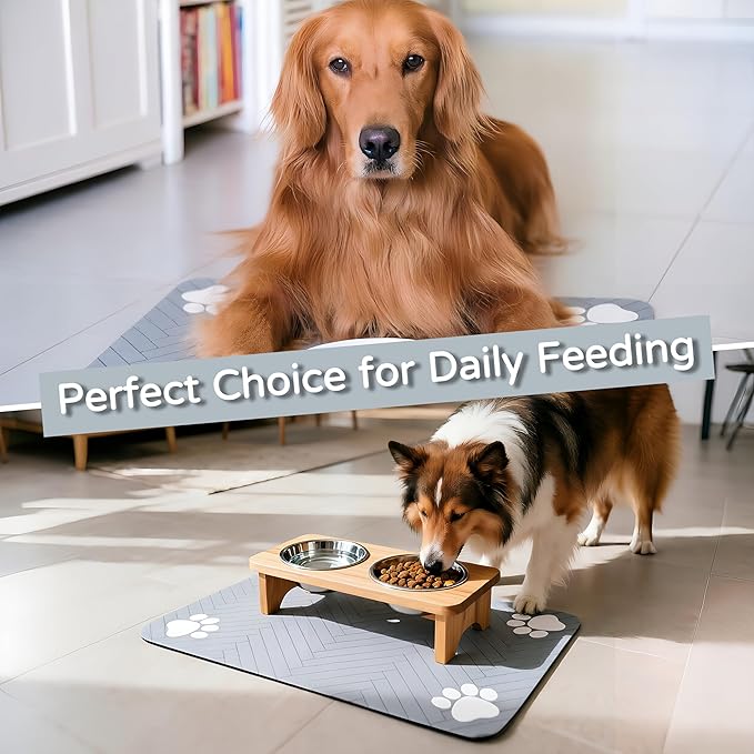 Pet Feeding Mat-Absorbent Dog Feeding Mat for Food and Water Bowl,No Stains Pet Placemat,Quick Drying Water Dispenser Mat for Dog and Cat,Easy to Clean Dog Accessories(M,Light Gray)