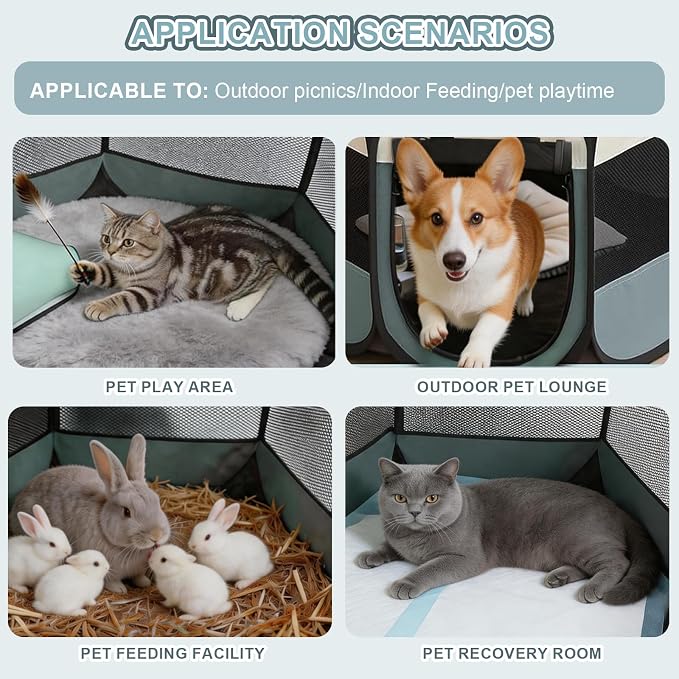 Cat Dog Playpen, Foldable Pet Puppy Dog Playpen, Cat Tent Crates Cage, Portable Playpen for Dogs Cats Rabbits Pigs Bunny Indoor/Outdoor, Pop Up Dog Kennel Playpen Enclosure with Carring Bag