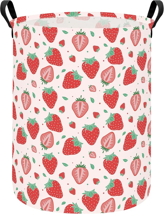 Strawberry Fabric Storage Bin Nursery Organizer Basket | Organizer Bin Dirty Clothes Collapsible Waterproof for College Dorms, Boys and Girls Bedroom,Bathroom