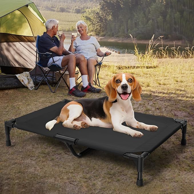 Love&go Elevated Dog Bed with Metal Frame, Cooling Raised Pet Cot for Dog and Cat (M - Black, Medium-29.9x19.5x5.5 inch)