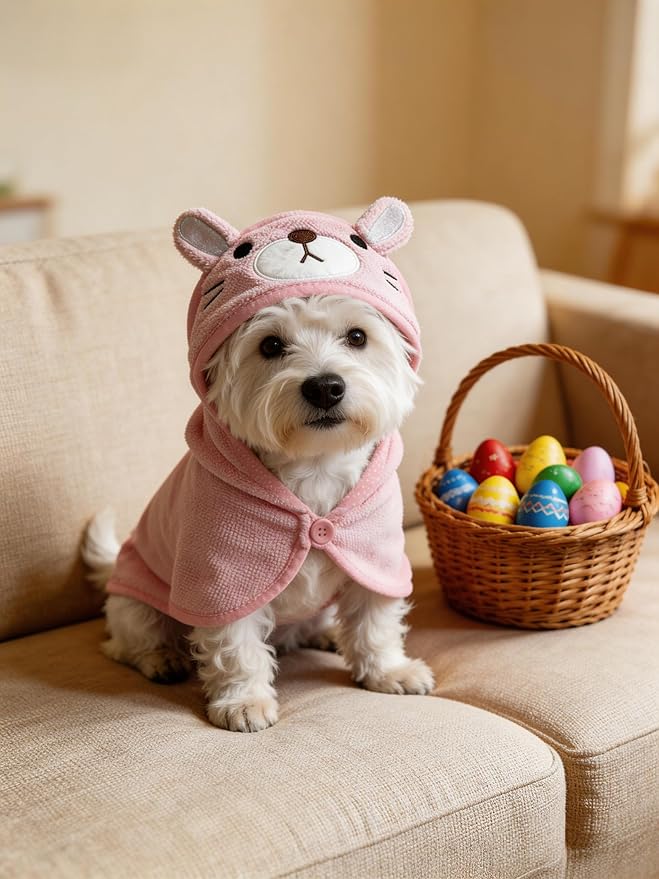 Dog Hooded Bathrobe Towel, Fast Drying Bath Towel Absorbent Warm Blanket Pink S