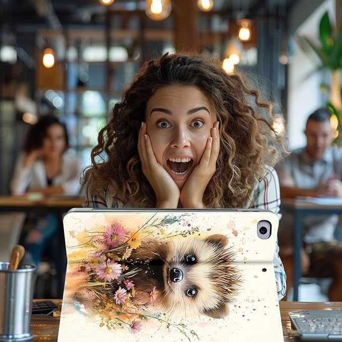 for Microsoft Surface Pro 11/10/9-13" 2024/2022 Tablet Case,Auto Wake/Sleep,Adjustable Stand Protective Cover - Cute Hedgehog Flower