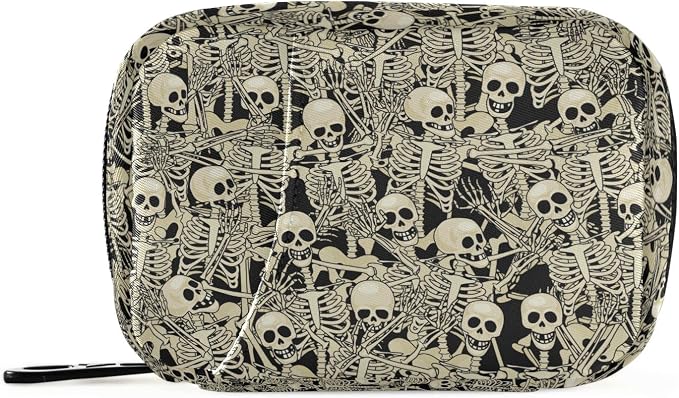 Gothic Skull Skeleton Pill Case, Portable Weekly Pill Box Bag Container 7 Days Pill Organizer Vitamin Supplement Holder with Zipper for Travel Family Business