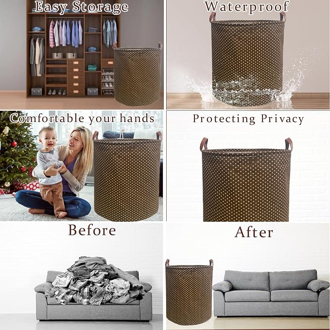 80L Waterproof Laundry Hamper in Family Leather Handle Laundry Basket in Dormitory Collapsible Laundry Bag in Nursery (96-Satisfied laundry hampers, 80L)