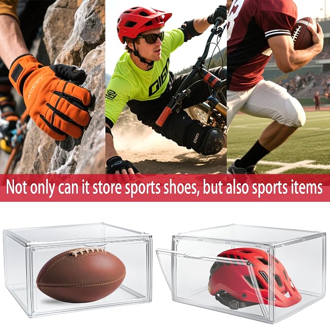 1 Pack Acrylic Shoe Boxes for Flat, Loafer & Small Space, Fits Size 12.5 | Magnetic Side Door, Space-saving Clear Shoe Storage Boxes, Acrylic Display Case, Shoe Containers for Entryway & Sneaker