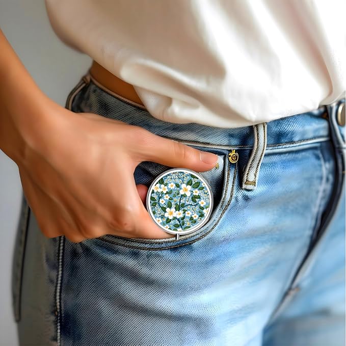 Pill Box-3 Compartment Small Pill Case for Purse & Pocket Mini Metal Pill Holder Travel Pill Container to Hold Supplements Vitamins BPA-Free (A-Flowers-01)