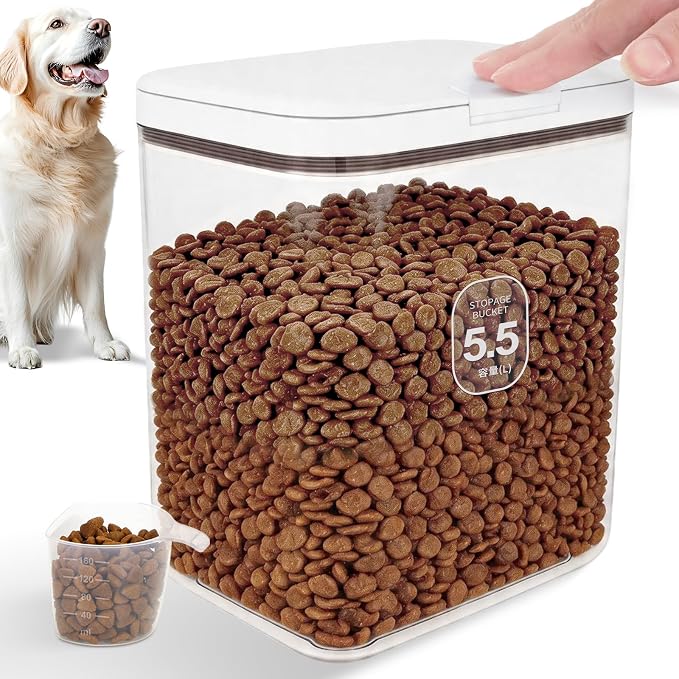 LEAWALK 5-7Lbs/5.81Qt/5.5L Airtight Dog Cat Food Storage Container and Pet Storage Bin BPA-Free. PET Clear Stackable Dog Treat Containers for Pet Food/Rice/Dry/Cereals/Flour/Sugar/Bread