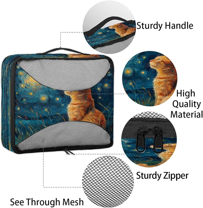 4 Set Packing Cubes for Travel, Cat Packing Cubes for Women, Travel Luggage Packing Organizers, Packing Cube Set, Cat Galaxy