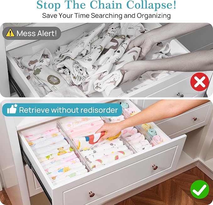 Vtopmart 4" Regular Upgrade Drawer Divider for Clothes, 12.8"-22.3" 12 Pack | Expandable Dresser Drawer Organizer, Clear Separator, Baby Clothing, Underwear, Cosmetics, Toiletries Storage, Space Saving