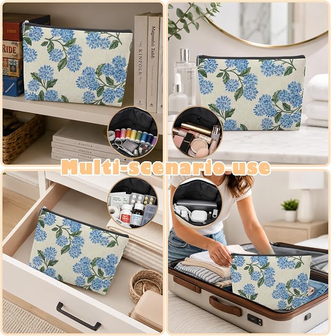 Blue Hydrangea Empty Mahjong Tile Bag 13x7.8 Inch | Blue Hydrangea Portable Travel Case Organizer Zipper Pouch for American Mahjong Tiles Game Night Accessories and Gifts
