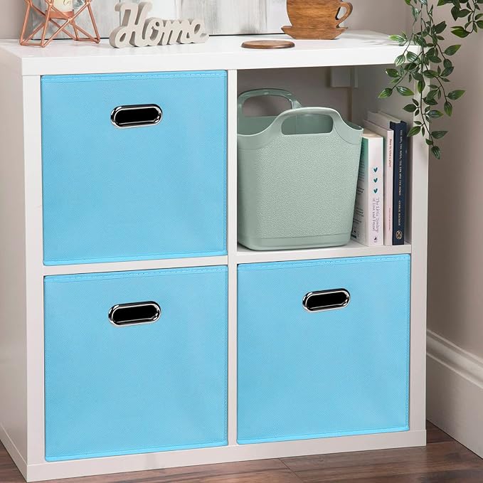 Black Foldable Storage Cubes Bins , Fabric Storage Box Cubes Organizer Baskets with Dual Handles for Home Organizer(Blue)