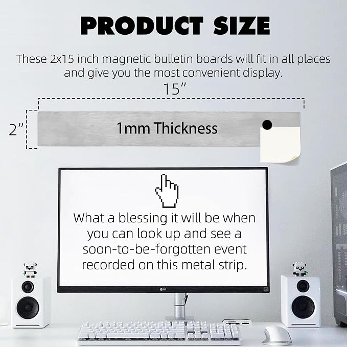 TonGass Magnetic Strip with Adhesive Backing | 2"x15" Stainless Steel Strip Bulletin Bar Board, Metal Magnetic Strip for Wall with 48 Pcs Magnets for Office, School Use