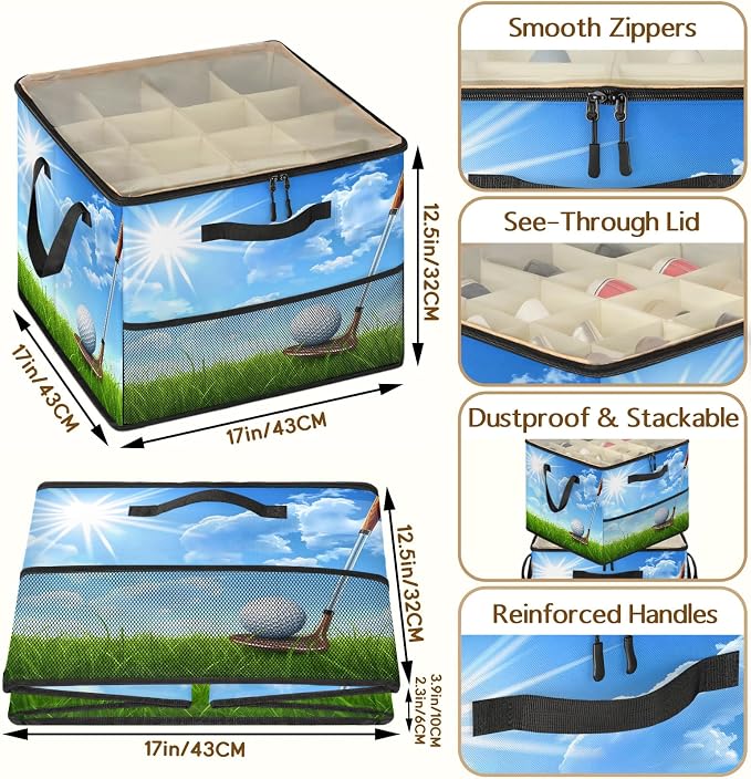 TropicalLife Sports Golf Ball Shoe Organizer for Closet | Foldable Shoe Storage Box Bin 16-32 Pair Shoe Storage for Sneakers, Boots & Heels with Adjustable Dividers, Clear Cover