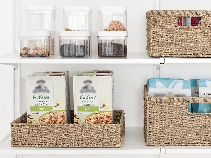 StorageWorks Large Seagrass Tray for Bathroom, Seagrass Storage Baskets for Shelves, Handwoven Natural Wicker Baskets for Organizing, 2-Pack | Handwoven Seagrass Trays for Decor & Organizing, Shallow Rectangle Wicker Tray for Coffee Table, Living Room,...