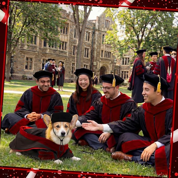 Huhumy 3 Pcs Dog Cat Graduation Doctoral Costume Set, 2026 Pet Phd Graduation Cap and Deluxe Doctoral Gown with Hood Side Tam Puppy Kitty Dogs Grad Holiday Party Costume Accessory(Red,L)