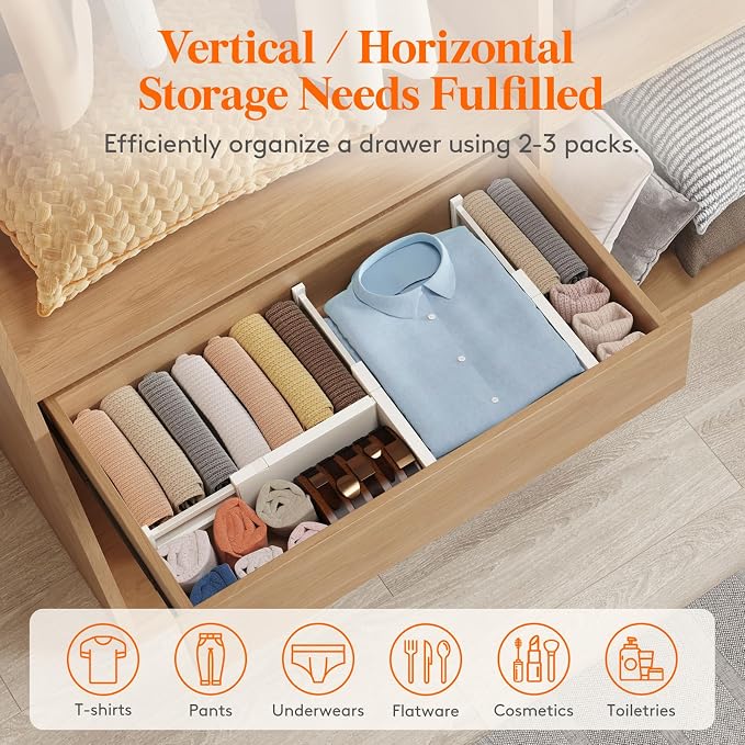 Lifewit 4" High Upgrade Drawer Divider, Adjustable Drawer Organizer Clothes | 9 Pack 11"-17" Expandable Beige Plastic Drawer Separator for Dresser, Kitchen, Closet, Nursery, Office Organization & Storage