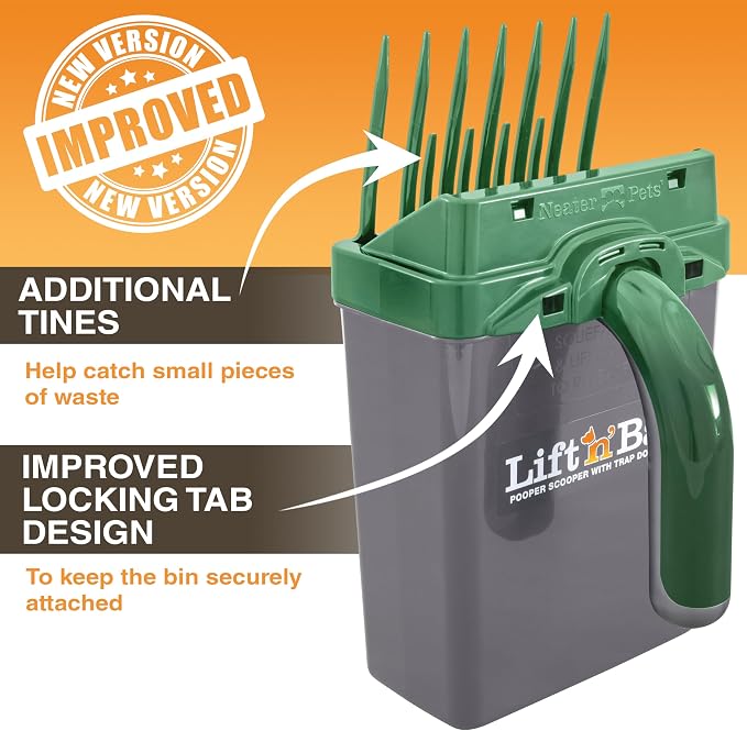 Neater Pet Brands Lift N’ Bag 2.0 Dog Pooper Scooper with Bag Attachment for Small to Large Dogs, New & Improved Design, 15 Refill Bags, Heavy Duty Dog Poop Scooper for Yard & Walks, One-Hand Use
