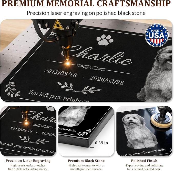 Personalized Pet Memorial Stone, Custom Granite Pet Grave Marker | for Dogs & Cats , Engraved Memorial Plaque with Photo Name Dates & Message, Indoor Outdoor Garden or Tabletop Display