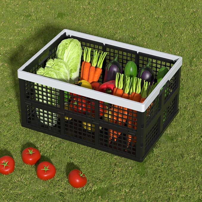 Sandmovie 4 Packs 66 Liter Large Plastic Collapsible Storage Crates | Folding Stackable Storage Crates