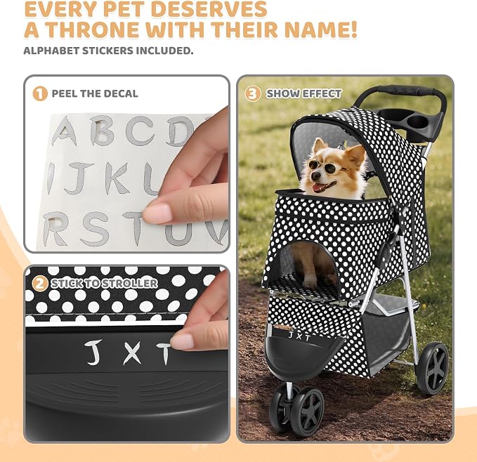 Magshion 3-Wheel Pet Stroller for Small/Medium Dogs & Cats, Up to 33lbs | Foldable Travel Jogger w/ Breathable Mesh Cover, Lightweight Design, Safety Tethers, Cup Holder & Storage Basket