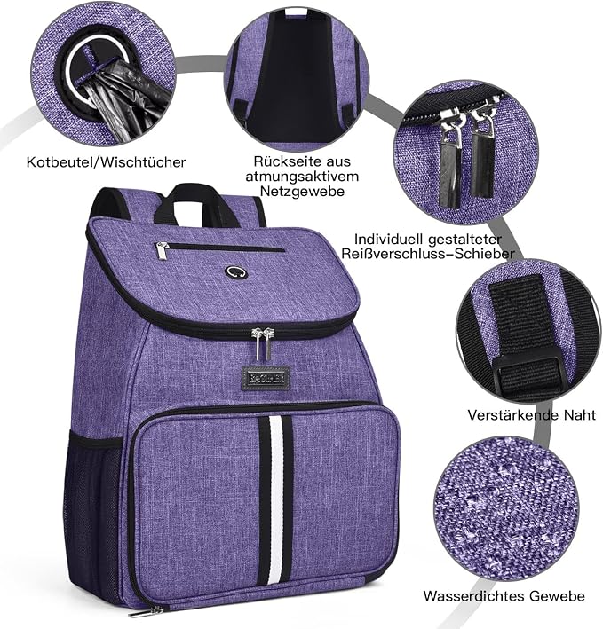 BAGLHER丨Dog Travel Bag, Airline Approved Pet Supplies Backpack, Dog Travel Backpack Accessories Set with 2 Silicone Collapsible Bowls and 2 Food Baskets. Purple