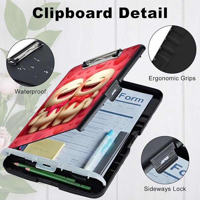 A4 Clipboard with Storage Pen Holder, Clipboards Organizer Nursing Clipboard Foldable File Folder Plastic Clipboard Folio Clip Board for Office Work Classroom Doctor, Pink Love Pet