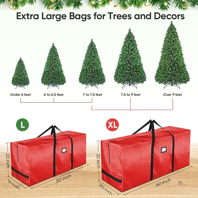 BALEINE 7.5 ft Christmas Tree Storage Bag, Heavy Duty Extra Large Artificial Christmas Tree Bag with Reinforced Handles and Dual Zippers Wide Opening (Red, 7.5 ft)