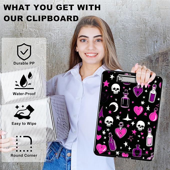 Purple Heart Wishing Bottle Clipboard with Storage Pen Holder, Clipboards Organizer Nursing Clipboard Foldable File Folder Plastic Clipboard Folio Clip Board for Office Students Classroom