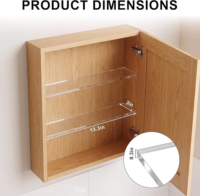 4 Pcs Medicine Cabinet Shelves 13.3 Inch Acrylic Medicine Cabinet Shelf Replacement for Living Room Bathroom Kitchen Wall Mounted Shelving Cabinet