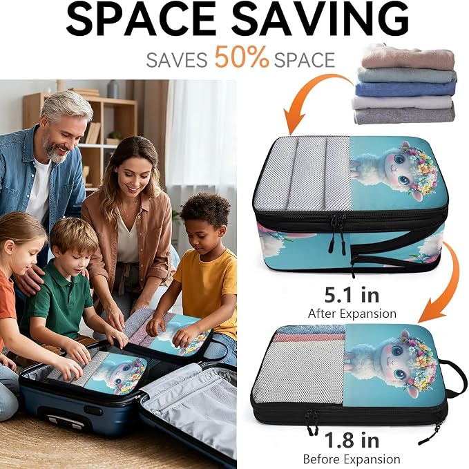 Cute Sheep 6 Set Compression Packing Cubes Animal Expandable Packing Organizer for Travel Accessories Luggage Suitcase Bag
