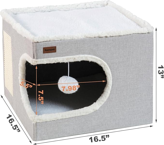 Garnpet Cat Bed for Indoor Cats Cube House, Covered Cat Cave Beds & Furniture with Scratch Pad and Hideaway Tent, Cute Modern Cat Condo for Multi Small Pet Large Kitten Kitty, Green