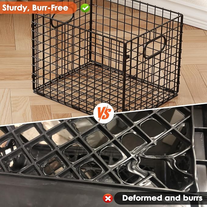 3-Pack Metal Milk Crate for Storage, Large 40qt Stackable Collapsible Storage Bins with Handle, Heavy Duty Storage Baskets for Shelves, Folding Basket Organizer for Car, Garage, Home, Camping, Office
