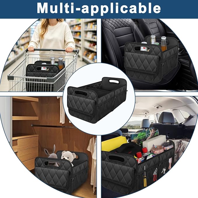 Deosk Car Trunk Organizer for SUV, Car Organizers and Storage with Reinforced Handles, Car Accessories for Women/Men 50LWaterproof Polyester Trunk Organizer, Black