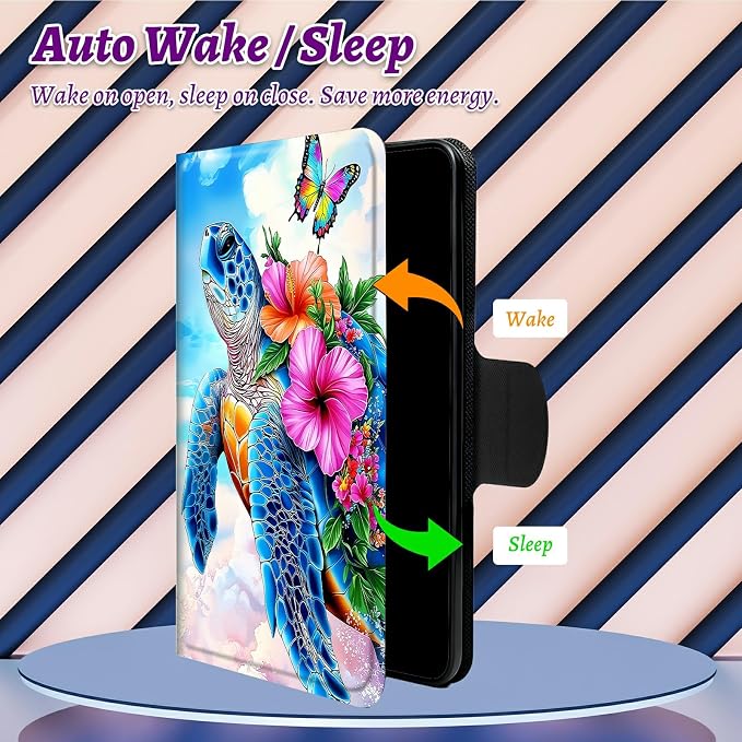 Rotating Handle Case for Samsung Galaxy Tab S8 Plus 2022/S7 FE 2021/S7 Plus 2020 12.4 Inch, 360 Degree Swivel Kickstand with Magnetic Closure Leather Protective Cover, Turtle Pink Flower